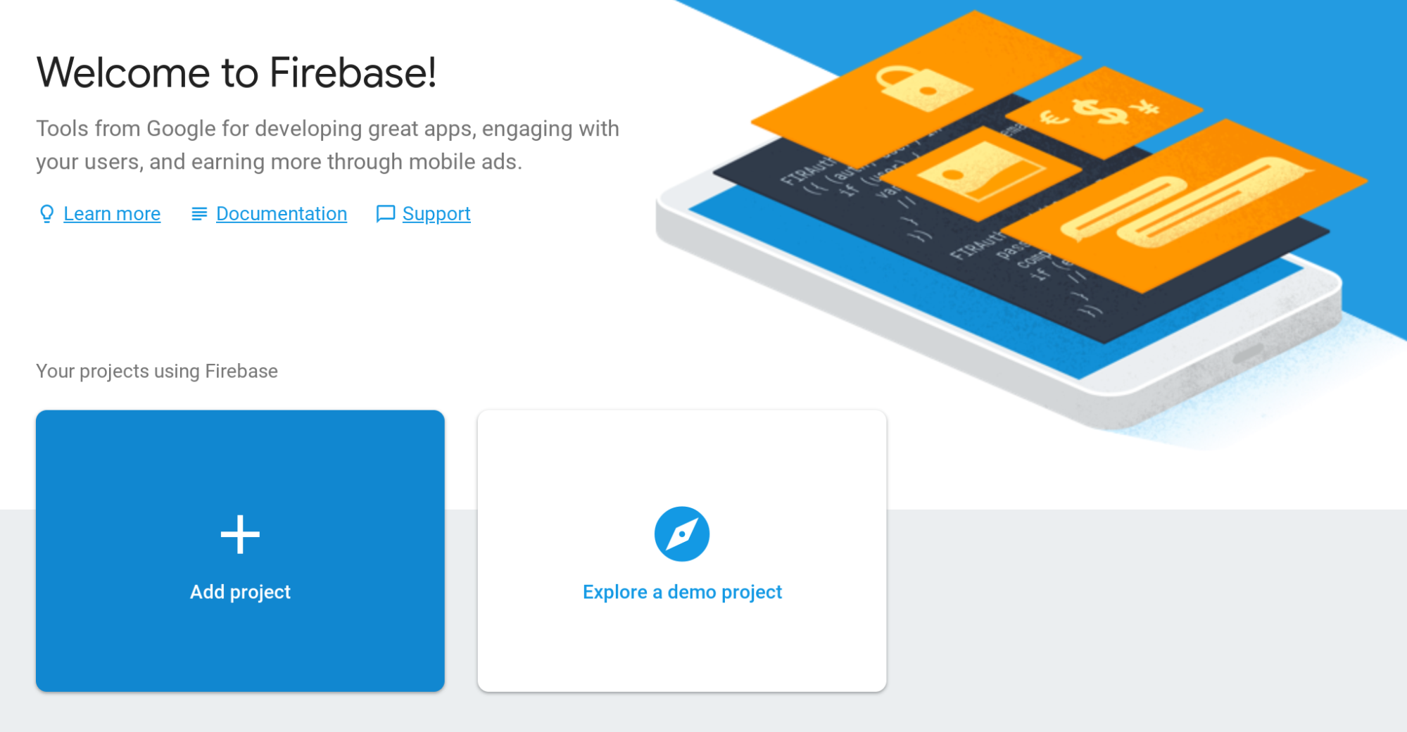 Добавление проекта Firebase