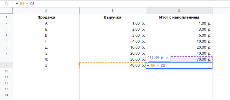 простая формула формула промежуточного итога