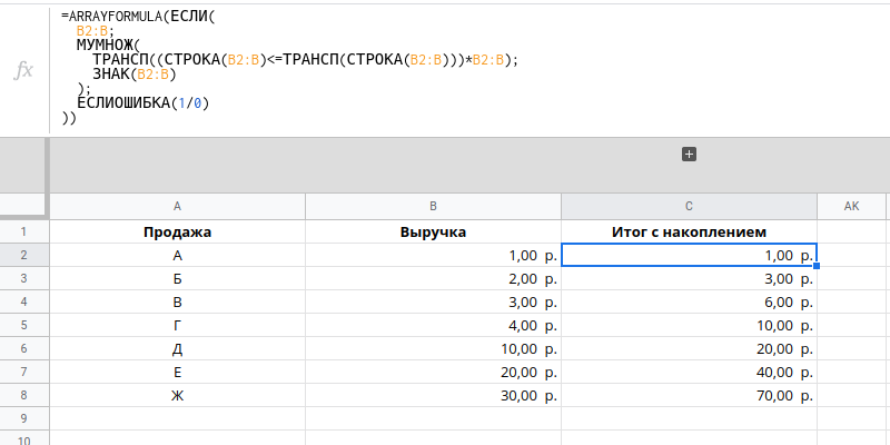 Выполнение расчетов с накоплением. Сумма