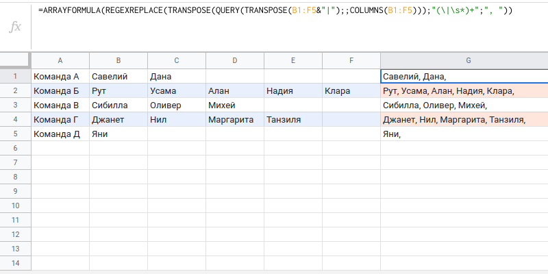 Пример. Объединение колонок в одну строку