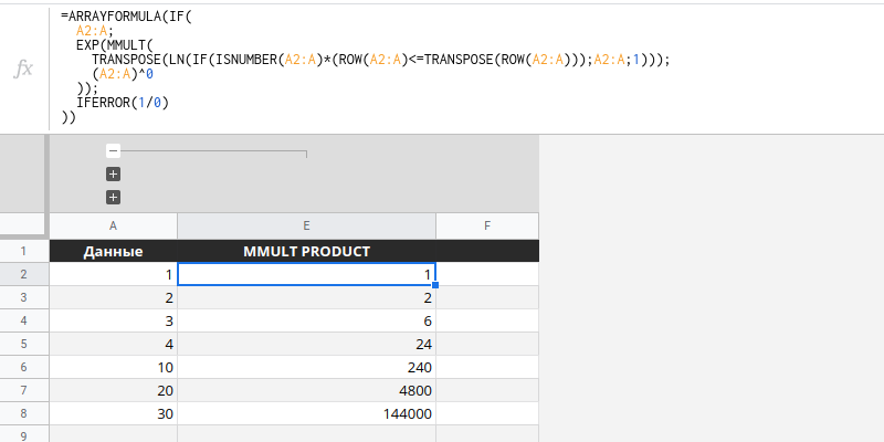 Выполнение расчетов с накоплением. Произведение